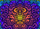 Digital screen preview of Chroma Burst artwork on an Android tablet highlighting neon green, magenta, and purple swirls.