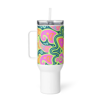 Psychedelic Maximalist Stainless Steel Travel Mugs - Sunflare Garden, 40 oz image