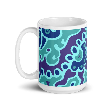 Psychedelic Maximalist Ceramic Coffee Mugs - Electric Bloom, 15 oz image