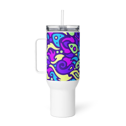 Psychedelic Maximalist Stainless Steel Travel Mugs - Cyber Bloom, 40 oz image