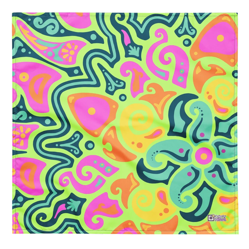 Psychedelic Maximalist All-Over Print Bandanas - Sunflare Garden, M image