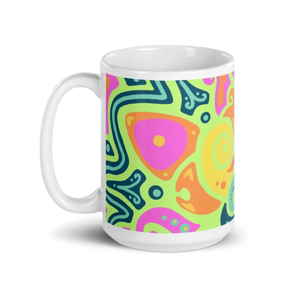 Psychedelic Maximalist Ceramic Coffee Mugs - Sunflare Garden, 15 oz image