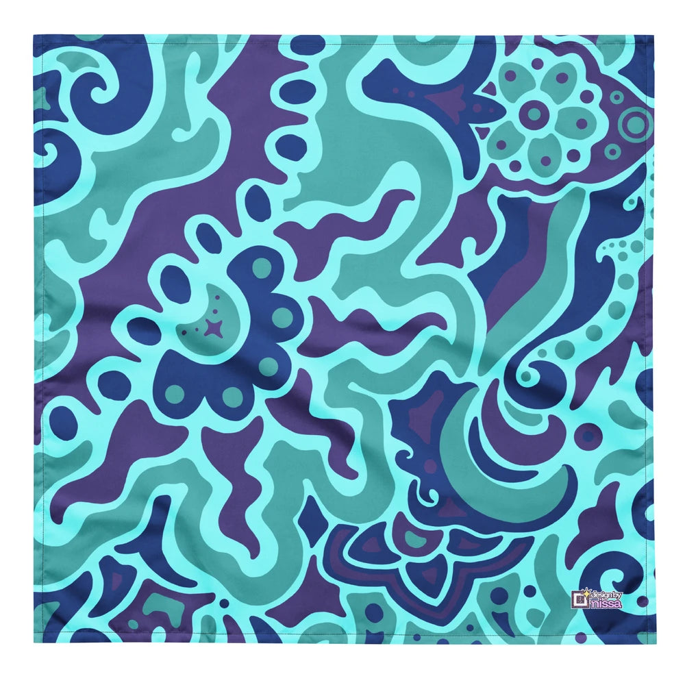 Psychedelic Maximalist All-Over Print Bandanas - Electric Bloom, L image