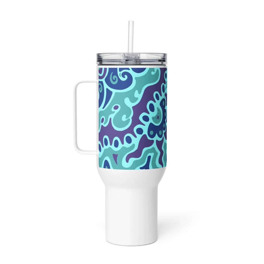 Psychedelic Maximalist Stainless Steel Travel Mugs - Electric Bloom, 40 oz image