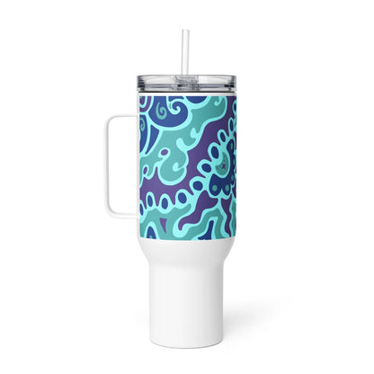Psychedelic Maximalist Stainless Steel Travel Mugs - Electric Bloom, 40 oz image
