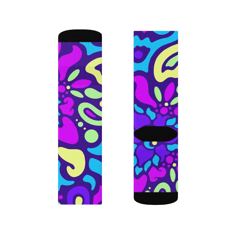 Psychedelic Maximalist Crew Socks - Cyber Bloom, S image