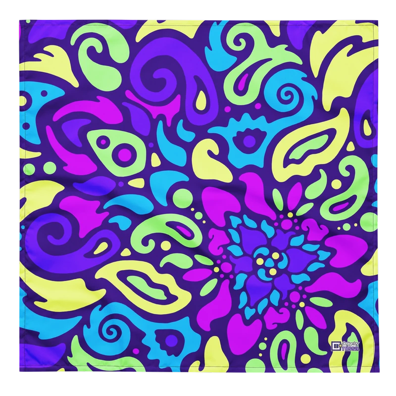 Psychedelic Maximalist All-Over Print Bandanas - Cyber Bloom, S image
