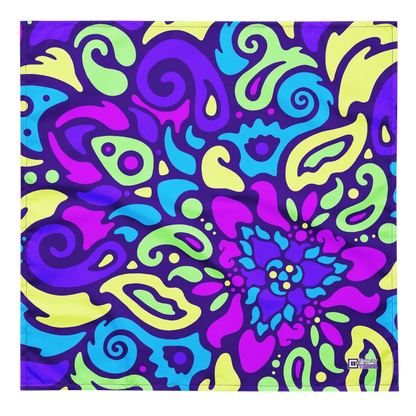 Psychedelic Maximalist All-Over Print Bandanas - Cyber Bloom, S image