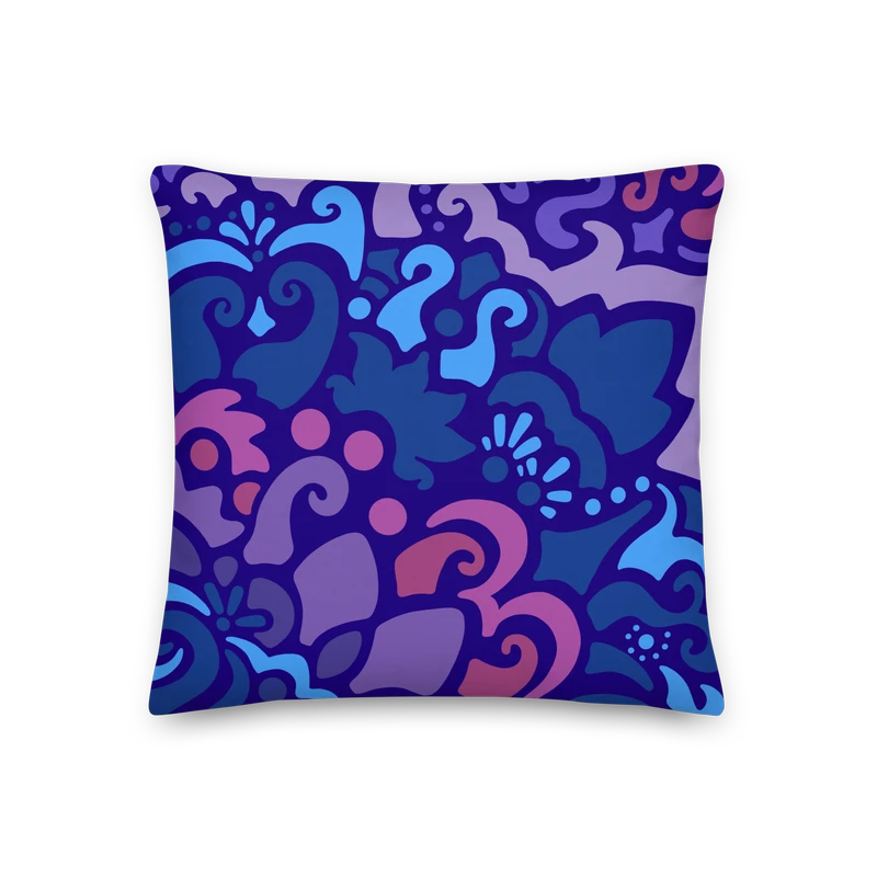 18x18 Midnight Berry Decorative pillow with a colorful abstract pattern on a white background