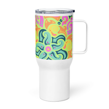 Psychedelic Maximalist Stainless Steel Travel Mugs - Sunflare Garden, 25 oz image