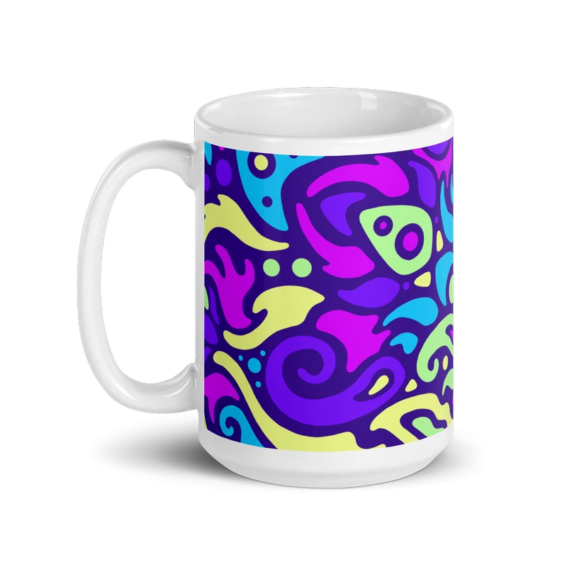 Psychedelic Maximalist Ceramic Coffee Mugs - Cyber Bloom, 15 oz image