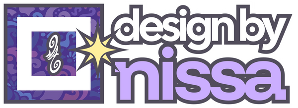 Logo with 'design by nissa' text and a stylized letter 'n' on a purple background