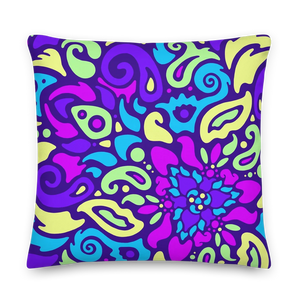 Cyber Bloom vibrant rave cave throw pillow 22x22