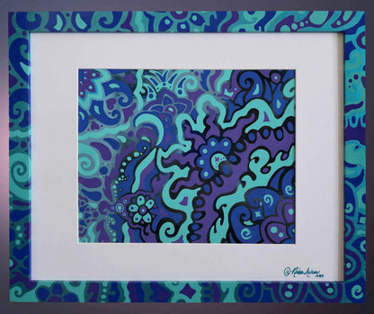 SOLD - Electric Bloom Teal Reflective Foil Art
