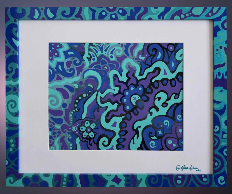 SOLD - Electric Bloom Teal Reflective Foil Art