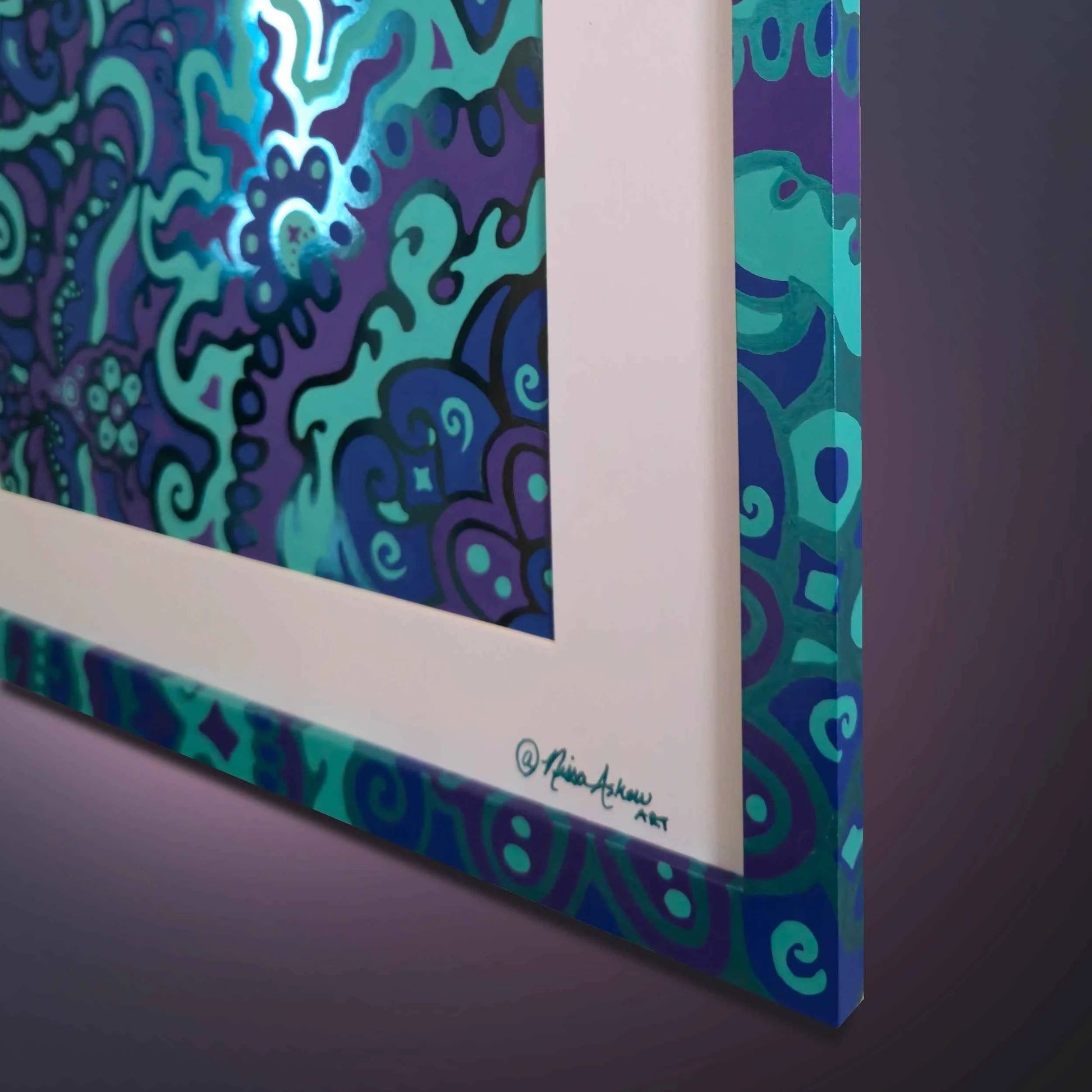 SOLD - Electric Bloom Teal Reflective Foil Art