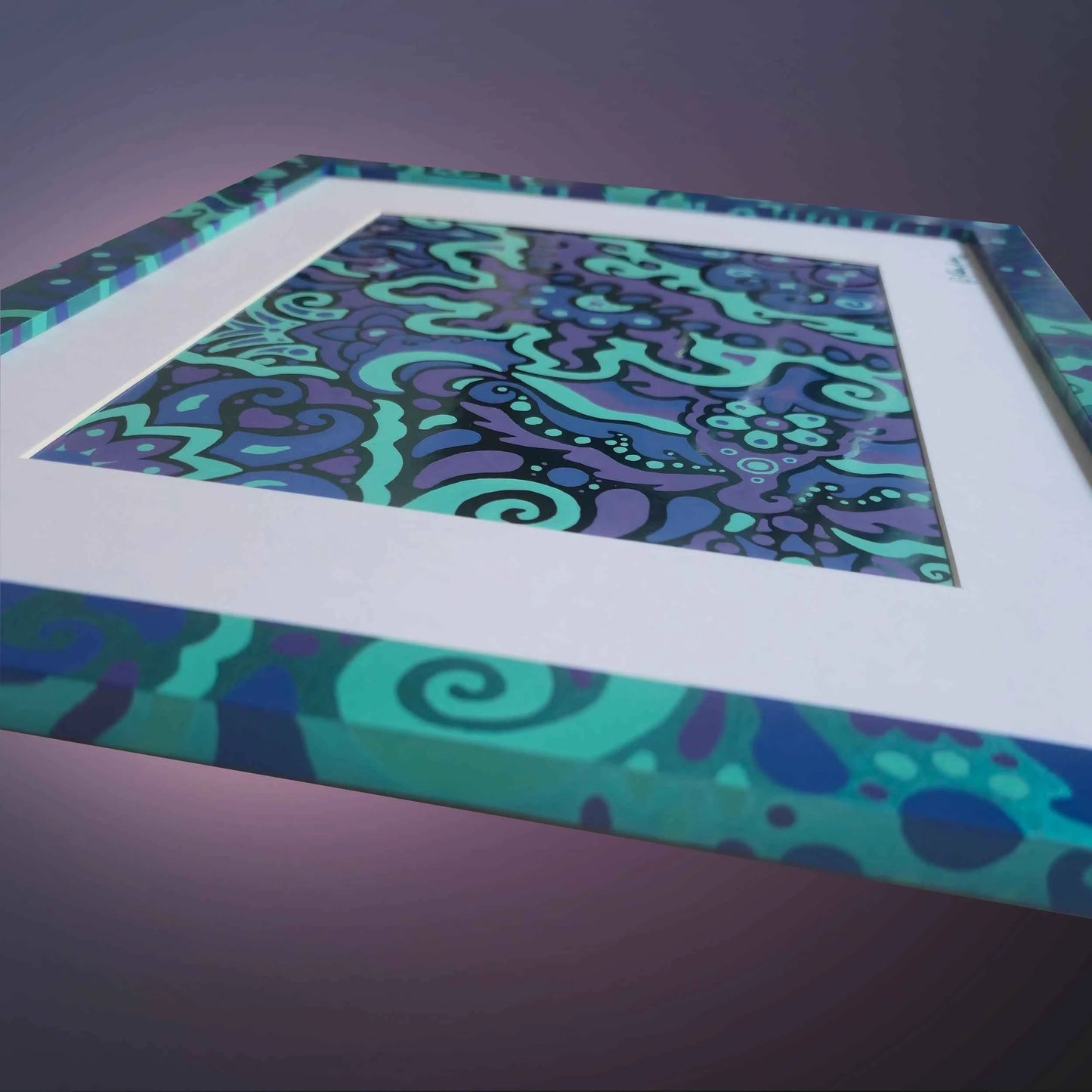 SOLD - Electric Bloom Teal Reflective Foil Art