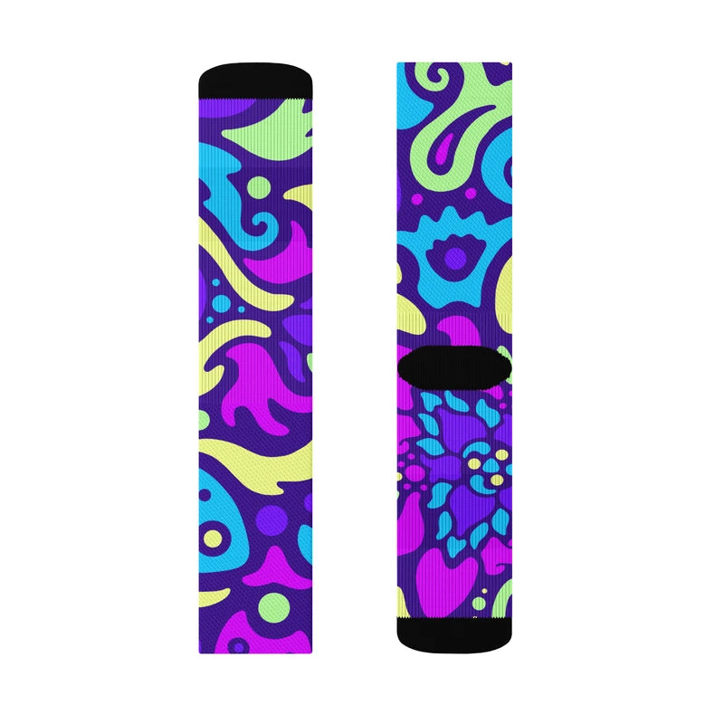 Psychedelic Maximalist Crew Socks - Cyber Bloom, L image