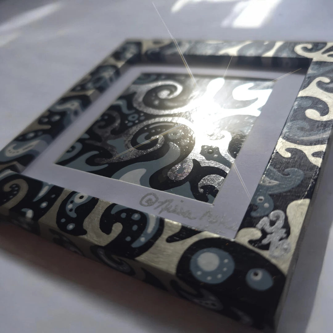 Silver Foil Abstract Framed Mini Art - Monochromattica - Design By Nissa